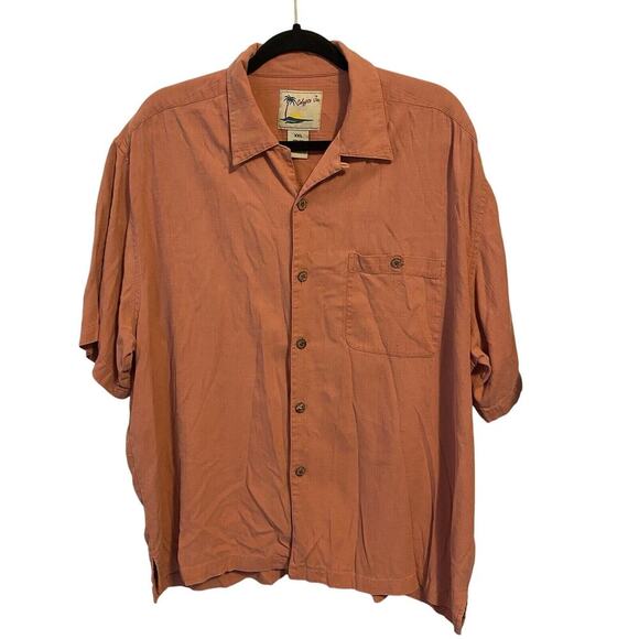 Calypso Joe WashableSilk Men XL ButtonUp Hawaiian Shirt Short Sleeve Rust Orange - Picture 1 of 7